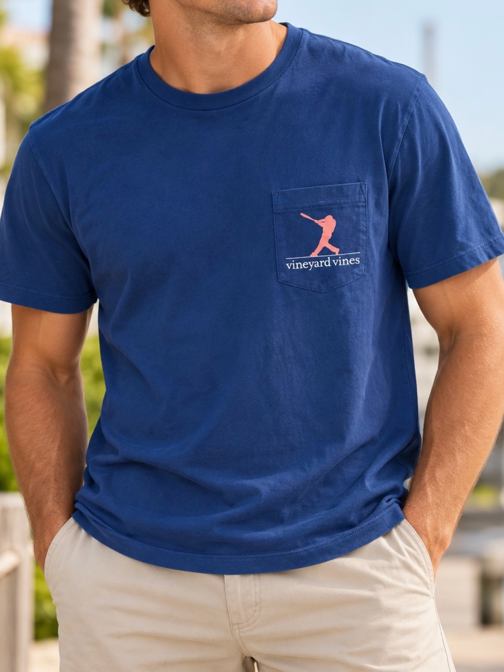 Vineyard Vines Baseball Graphic Pocket Tee Blue Size Large